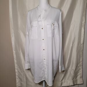 Calvin Klein White Long Sleeve Blouse - Size XL
